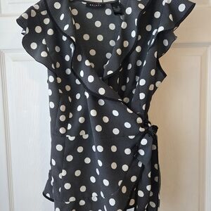 Axcess Black and White Polka Dot Ruffle Blouse